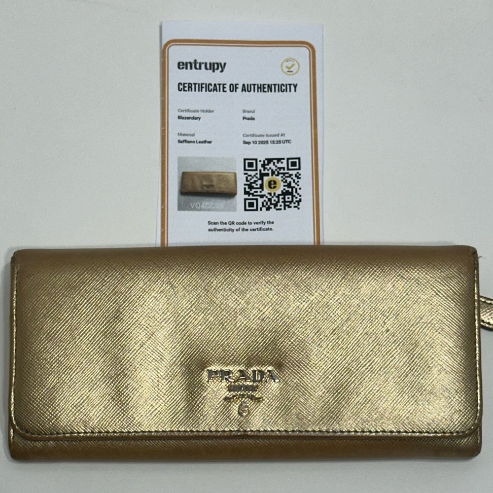 Prada Gold Saffiano Leather Long Wallet – Entrupy COA Very Good Used